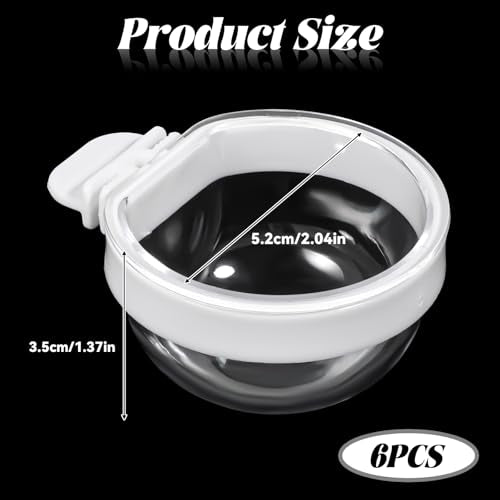 6 Pack Detachable Transparent Bowls Convenient Hanging Seed Water Feeder Bird Food Bowl Plastic Cage Feeder Cups for Parakeet Small Size Birds