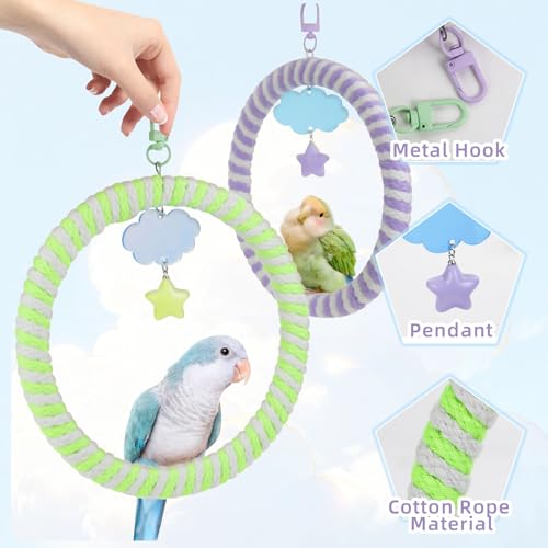 WishLotus Bird Swing and Standing Toys, Climbing Bird Toys Perch and Flower Mirror Standing for Budgerigar, Cockatiel, Monk Parakeet, Canary - color: Purple