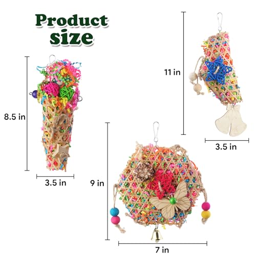 Bird Toys, Parakeet Foraging Toy, Hanging Chewing Toy, Bird Cage Accessories – Suitable for Cockatiels, Budgies, Lovebirds, Conures and Other Small Parrots - color: 3 pieces bamboo