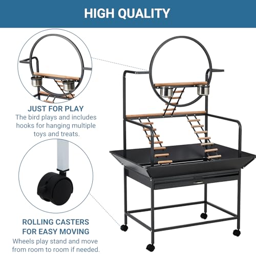 Garvee Bird Playstand, 64'' H Bird Stand, Activity Play Center w/Ladders | Removable Tray, Indoor Outdoor Playground for Parakeet, Cockatiels Conures Macaw (64 Inches Height) - size: 66‘’ H