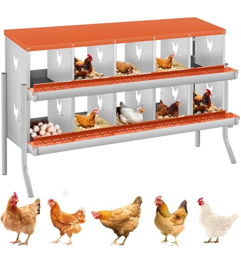 Garvee Chicken Nesting Box, 10 Compartments Nesting Box for Chickens, Galvanized Steel Chicken Laying Box for Easy Egg Collection, Wall Mounting - color: Orange | 10 Compartment+legs