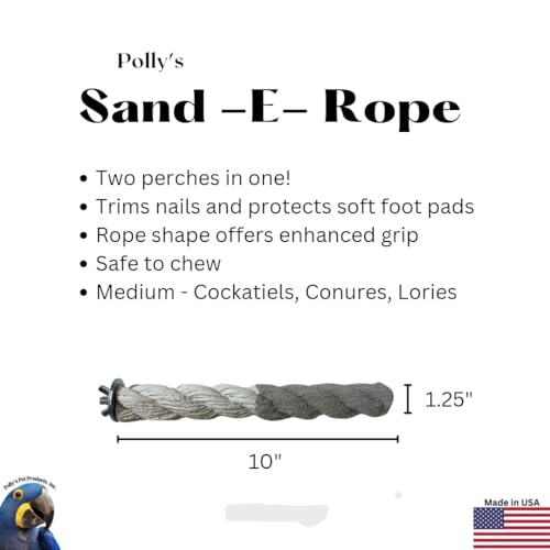 Polly's Sand-E-Rope Safety Bird Perch Toy-Trims Nails & Beak-Promotes Healthy Feet-Safe Non-Toxic-Bird Supplies for Bird Cages (Silver, Medium) - color: Silver, size: Medium