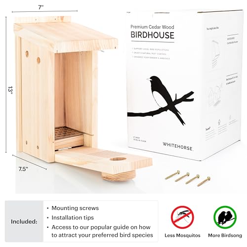 WHITEHORSE Bluebird House - Weatherproof Bird House for Outdoors - Cedar Birdhouse Built to NABS Specs - Nest Box for Bluebirds, Chickadees, Titmice, Wrens, Nuthatches & More (15” Floor)