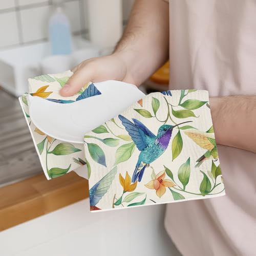 2 Pcs Vibrant Hummingbird Kitchen Towels, Housewarming Gifts | Floral Art Decorative Absorbent Microfiber Dish Cloth Tea Towel, Waffle Soft Hand Towels for Farmhouse Home Bathroom - color: Multi 0439