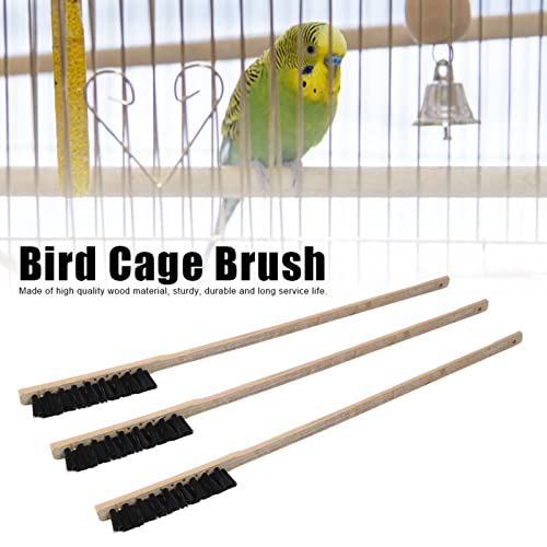 3pcs Bird Cage Cleaner Brush, Wooden Birdcage Brush, Long Handle Bird Cage Brushs Suitable for Routine Maintenance of Various Sized Cage Bodies
