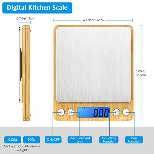 AMIR Digital Kitchen Scale, 500g Mini Pocket Jewelry Scale, Cooking Digital Food Scale with Back-Lit LCD Display, 2 Trays, 6 Units (Battery Included) - color: Yellow