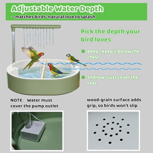 Automatic Bird Bath, Parrot Shower with Circulating Water, White Pipe | Indoor Parrot Bath Cage Accessories with Circulation Pump for Parakeet Budgie Cockatiel Finches Cockatoo Conure Pet Bird - color: withe pipe