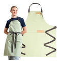 Chef Aprons for Women with Pockets, Adjustable Bib Aprons for Cooking - color: Sage Green Pinstriped