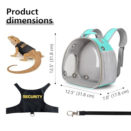 Lizard Carrier Backpack with Security Printing Harness Leash Set, Reptile Bearded Dragon Space Capsule Astronaut Clear Bubble Window Travel Carrier for Small Animal Guinea Pig(Green, Security Harness) - color: Green