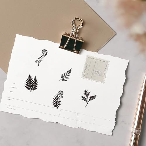 AHANDMAKER 5 Styles Ferns Stamps, Fern Leaves, Plant Silhouettes Mini Wooden Unique Designs Drawing Stamps for DIY Card Making Scrapbooking Stamping Crafting Planner Egg Decorating(No Ink Include) - style: Fern Leaves