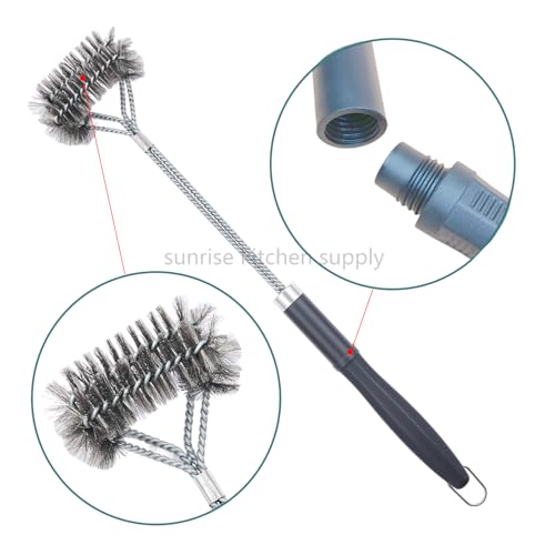 SUNRISE Fryer Brush with Long Handle (Stainless Steel with Plastic Handle, Double Brush) - color: Stainless Steel With Plastic Handle, size: Double Brush