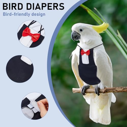 SUPERFINDINGS 2Pcs 2 Colors Parrot Flying Nappy Bird Diaper Harness Cockatiel Tuxedo Flight Suite Reusable Parrot Nappy Clothes Costume for Conure Macaw Budgies Parakeet