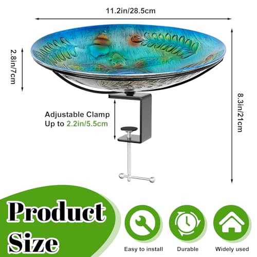 Deck Mounted Bird Bath for Outside, Detachable Birdbath Bowl with Sturdy Clamp, Outdoor Bird Baths Bowl for Attracting Birds Garden Yard Decor (Ocean Blue Turtle) - color: Ocean Blue Turtle