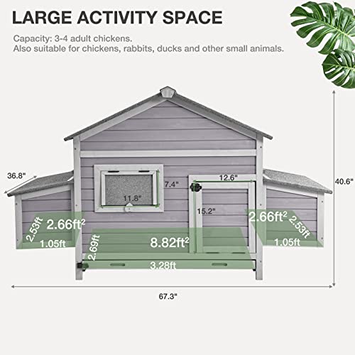 Large Chicken Coop Expandable Chicken House for Outdoor with Two Nesting Box, Leakproof Pull-on Tray and UV-Resistant Roof Panel