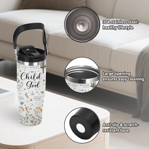 Christian Tumbler with Handle 30oz - Stainless Steel Insulated Travel Mug, Bible Verse & Floral Design, Inspirational Gift for Women, Mom, Daughter - Jesus Scripture Cup for Church,Christmas, Birthday - color: God2