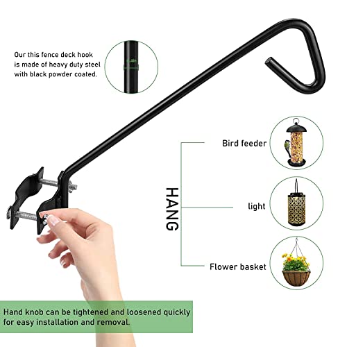 2 Packs 11 Inch Fence Deck Hook Rail Hanging Mounting Kit Heavy Duty Bird Feeder Hook Decorative Hanger for Bird Feeders Planters Suet Baskets Lanterns on Balcony Porch Railing Fence - size: 11in Long Fence Hook-2 Packs