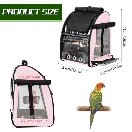 Bird Carrier Bag with Indestructible Stainless Steel Mesh, Bird Travel Cage with Stand, Easy to Clean Backpack for Parrot, Portable Bird Travel Bag, Pink - color: Pink