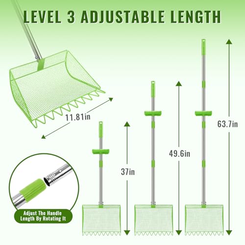 2-in-1 Chicken Coop Scooper: Extra Large 12” Poop Scooper & Rake with Adjustable Handle (37”-65”) | Heavy-Duty Metal Shovel for Quick Pet Waste, Rabbit, Guinea, Barn Cleaning | US Patent Pending,Green - color: Green