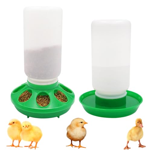 2 in 1 Chick Starter Set, 0.3Gal Feeder & 0.3Gal Waterer Set Green | Chick Feeder and Waterer, Quail Feeder, Duck Feeder, Poultry Waterer, Chicken Feeder and Waterer Set, Baby Chicken Supplies - color: Green