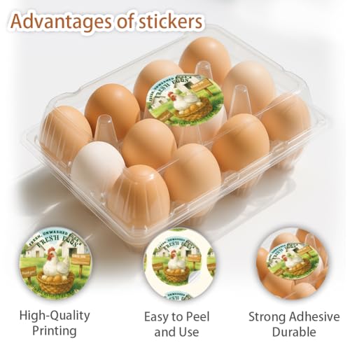 320 Pcs Chicken Egg Carton Labels, 2 Inch Round Colorful Farmhouse Chicken Eggs Handling Stickers Fresh Eggs Packaging Sticker for Box Container Carton Farm Supplies - color: Country Style
