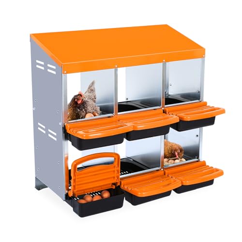 Chicken Nesting Box, 6-Hole Roll Away Egg Laying Box with Lid, Galvanized Steel Rustproof Design - Easy Egg Collection, Easy Clean Wall-Mountable Without Bracket, Orange - color: orange, size: 6 HOLES WITHOUT LEGS
