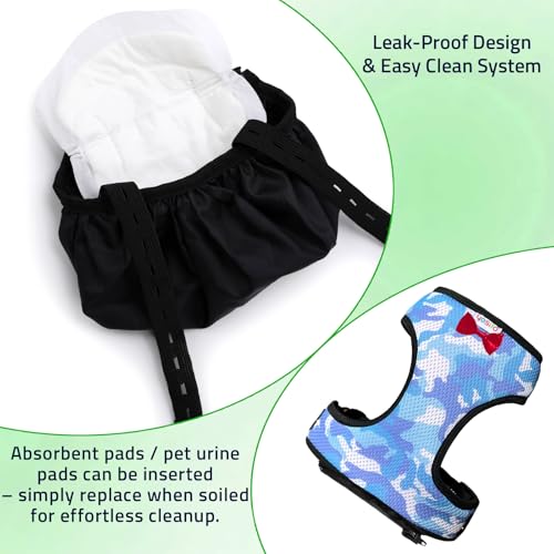 Chicken Harness Diaper Set with Leash – Adjustable & Durable Training Aid for Geese/Ducks | Washable Mesh for Safe Outdoor Exploration - color: Camouflage blue, size: Large