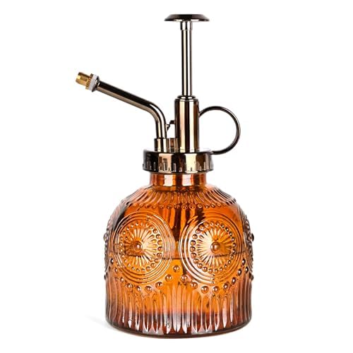 Glass Plant Mister Spray Bottle, 230ML Vintage Plant Spritzer, Succulent Watering Bottle Glass with Top Pump, Small Plants Sprayer Watering Can for Indoor Outdoor House - Brown - color: Brown