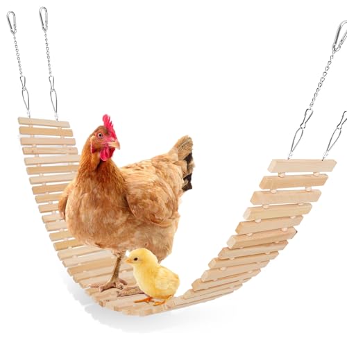 Jorewood Chicken Coop Toy Natural Wooden Chicken Swing & Bridge Toys Multi-Functional Poultry Perch with Wooden Beads (Safe for Chickens/Ducks) - color: Yellow