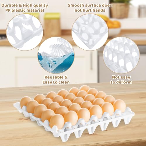 12 Pack Plastic Egg Tray Egg Crates, Stackable Egg Cartons Flats Each Holds 30 Eggs, Bulk Egg Trays for Home Chicken Farmers to Packing, Storage, Shipping Eggs - White