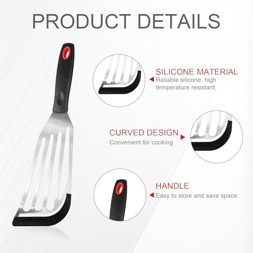 2pcs Fish Turner Spatulas, Silicone-Tip Slotted Nonstick Heat Resistant Metal Stainless Steel Fish Flipper Spatula for Kitchen Egg Pancake Omelette Cooking