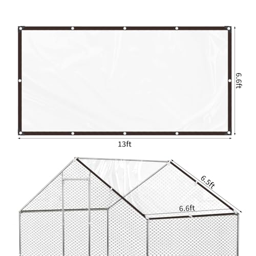 6.6x13 Ft Chicken Coop Cover with 10 Pcs Ball Bungees Cords Transparent Waterproof Material Protection from Sun Rain Snow and Low Temperature