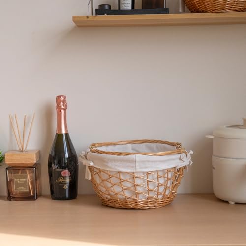 YRMT Wicker Egg Basket Handmade Egg Collecting Basket with Handles and lining Farmhouse Garden Harvest Basket Natural 11"x11"x5"