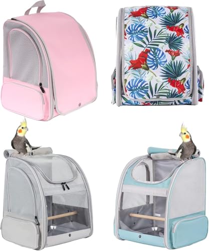Bird Carrier Backpack with Wooden Stand Perch, Vented and Breathable Bag to Carry Parakeet Cockatiel Conure Parrot (Pink, Bird Backpack) - color: Pink