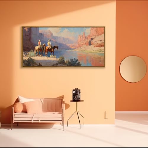 QTUSYUR Western Cowboy Wall Art - Large Farmed Desert Landscape Art Print -Rodeo Horseback Riding Canvas Artwork for Farmhouse Boys Bedroom Living Room- Mid-Century Modern Wall Picture for Home Decor 20×40 IN - style: cowboy