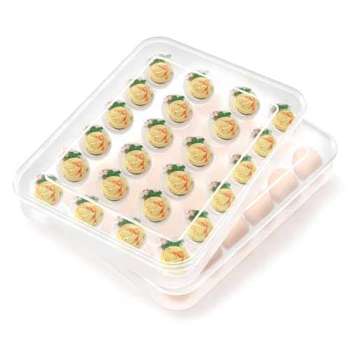 Newness Deviled Egg Containers with Lid, (Set of 2), Plastic Egg Platter for 48 Devil Eggs, Clear Storage Deviled Egg Carrier, Fridge Stackable Countertop Portable Egg Tray
