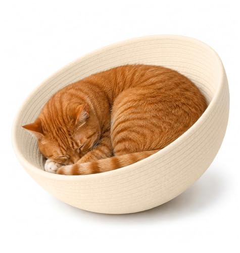 Cotton Rope Cat Bed Mat for Space Capsule, 11.8" Breathable Round Nest Liner, All-Season Warm & Cooling Pet Pad, Washable Scratch-Resistant Bedding for Cat Tree & Clear Bowl (Off White) - color: Off White, size: Small