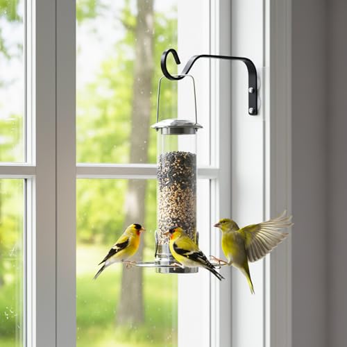 4 Pack Window Bird Feeder Hanger Hook - Strong 7LB Load-Bearing Hooks with Traceless Adhesive for Bird Feeders, Wind Chimes, Plants - Black