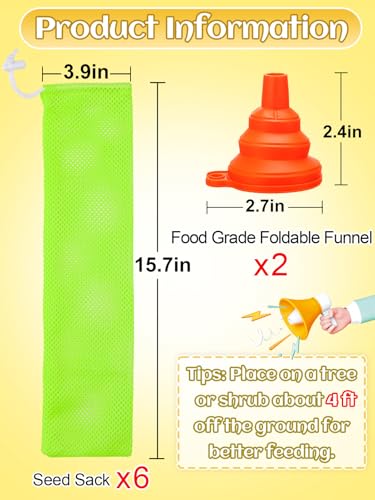 6Pcs Finch Sock Feeder for Outdoor, 3.9"x15.7" Thistle Seed Sacks, Yellow | MEWTOGO, with Food Grade Funnels, Bird Food Supply Tools, for Garden Yard Wild Finch Feeding - color: Yellow