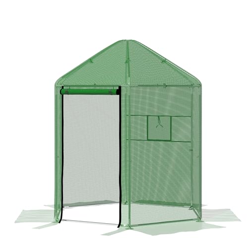 MU 7x7x7.6 FT Greenhouses for Outdoors, Heavy-Duty Green House for Outside, Walk in Winter Greenhouse with 180g Double Layer PE Cover, Ground Stakes, Great for Garden/Patio/Backyard