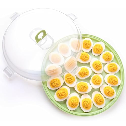 HANSGO Deviled Egg Containers with Lid, Deviled Egg Platter Carrier, Green | Deviled Eggs Tray With 22 Slots for Party, Home Kitchen and Other Festival - color: Green