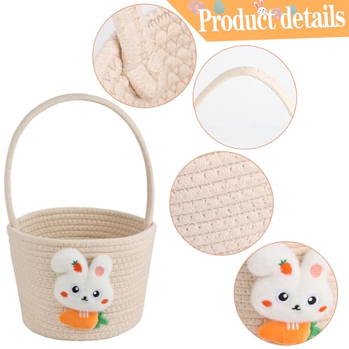 FOIMAS Easter Egg Basket,Easter Bunny Woven Basket for Boys Girls Easter Egg Hunts Game Party Gifts Home School Yard Garden White