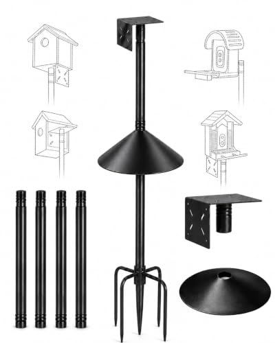 Bird Feeder Pole Kit with Squirrel Baffle, 76 Inch Heavy Duty Bird House Pole, 1-Inch Diameter Metal Bird Feeder Stand with Mounting Plate for Outdoor Smart Bird Feeders - size: 76in With baffle