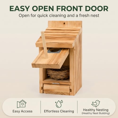 2-in-1 Bird House Feeder Carbonized Wood Outdoor Birdhouse Bluebirds|Carbonized Wood Birdhouses for Outdoors Clearance, Hanging Outdoor Birdhouse for Bluebird Wren, Casitas para Pajaritos - color: Pull-out