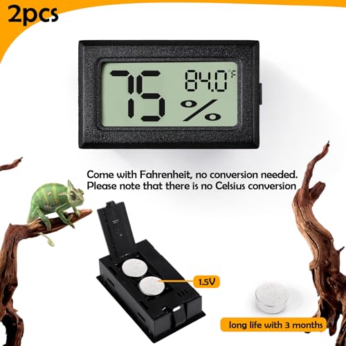 2 PCS Rectangle Reptile Thermometer and Humidity Gauge for Bearded Dragon Accessories, Reptile Tank Accessories for Jumping Spider, Leopard Gecko, Hermit Crab, Gecko, Ball Python, Lizard - color: Black Rectangle