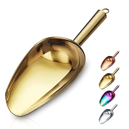 Berglander Stainless Steel Gold Ice Scoop 6 OZ, Titanium Golden Plating Metal Ice Scooper For Ice Maker, Multipurpose For Candy Wedding Kitchen Bar Party, Pet Animal Dog Food Scoop Beach Shovel - color: 2. Gold
