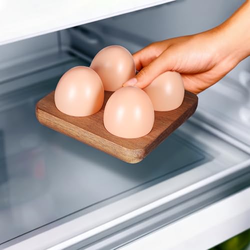 Sewroro Wooden Egg Holder 4 Slots Tray Countertop Egg Storage Organizer Chicken Display Rack For Kitchen Refrigerator
