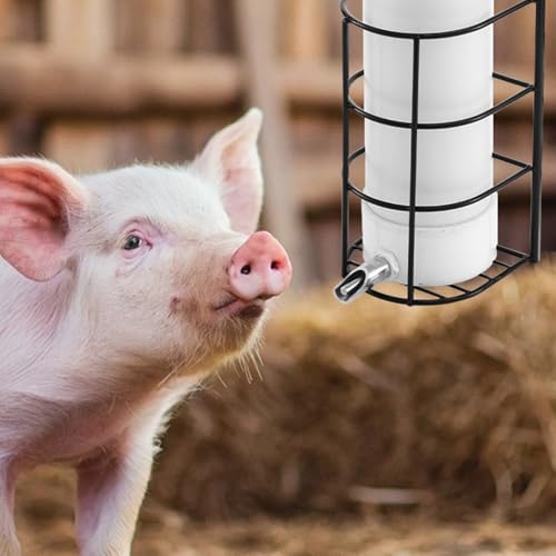 1 Set Hanging Vertical Pig Waterer with Nipples Cover and Cable Tie for Pig and Other Livestock, Sturdy and Durable, Height-Adjustable and Easy to Install