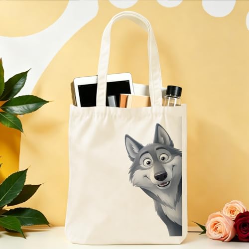 Cartoon Canvas Tote Bag, Gifts for Women Men Birthday Christmas Reusable Tote Shoulder Bag for Grocery Shopping 01 - color: Wolf 479
