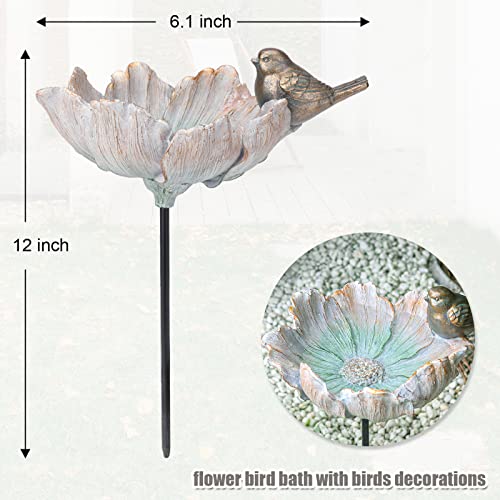 Bird Baths for Outdoor, Resin Garden Flower Birdbath Bowl Yard Decor | Antique Bird Water Bowl with Metal Stake, Tabletop Flower Bird Baths and Bird Feeder Attracts Birds for Outside Yard Decor - color: Copper