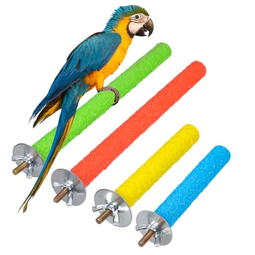 4 Pcs Bird Perch Stand Toy, Random Colorful Wood Parrot Bird Perch Stand Paw Grinding Stick, Birds Cage Accessories for Budgies, Parakeet, Cockatiel, Lorikeet, Conure